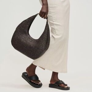 Brown Woven Crescent Hobo Bag